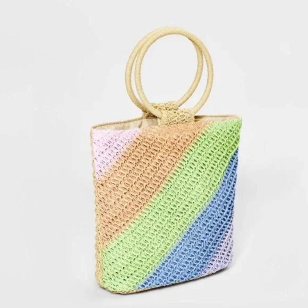 🆂🅰🅻🅴 A449 •  Rainbow Paper Straw Tote Bag - Picture 2 of 6